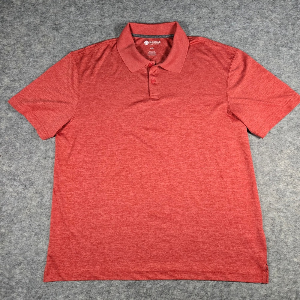 Haggar Mens Red Heathered Performance Casual Polo Shirt‎ Large